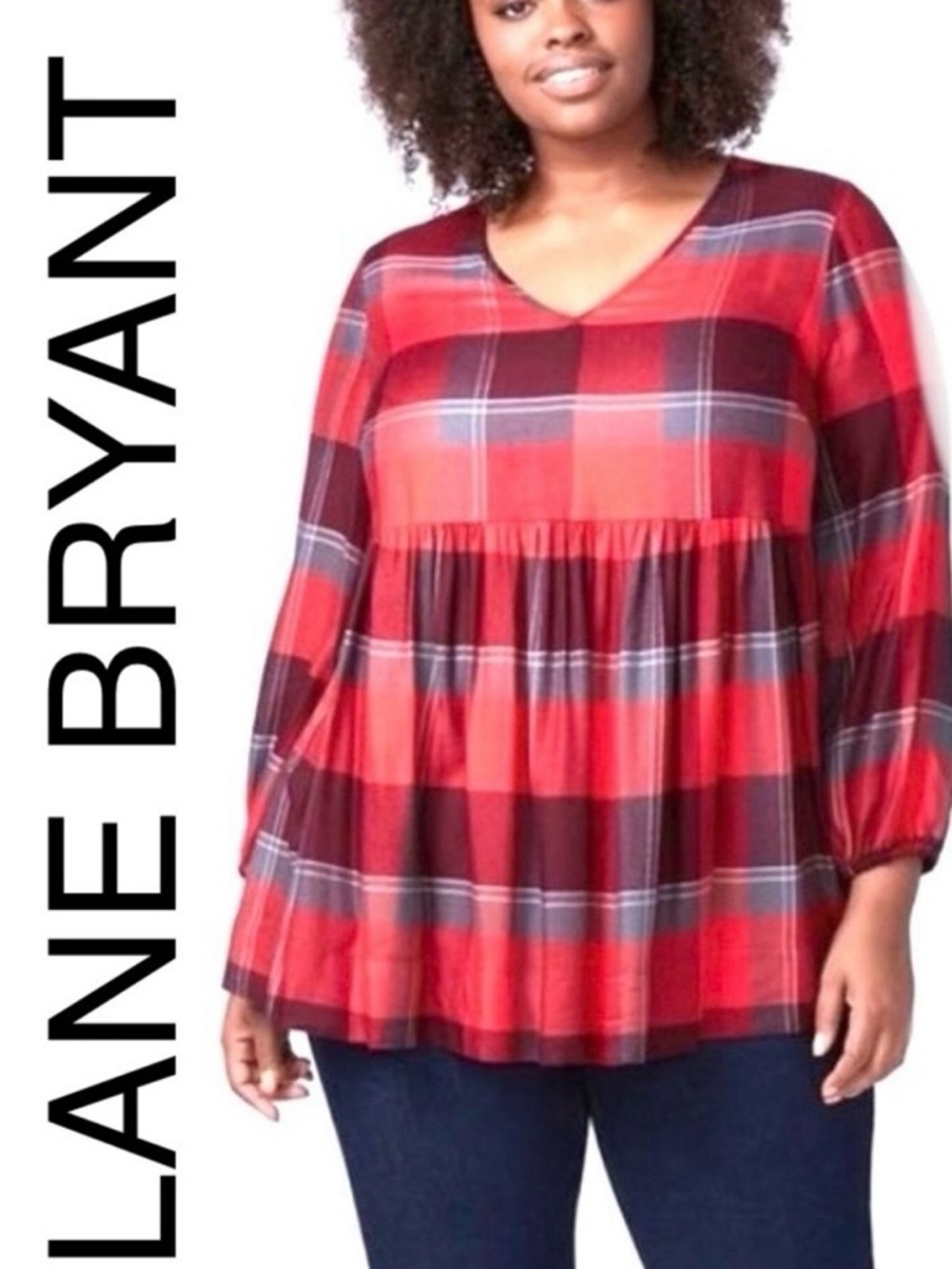 🦋LANE BRYANT Red Babydoll Flannel Top🦋